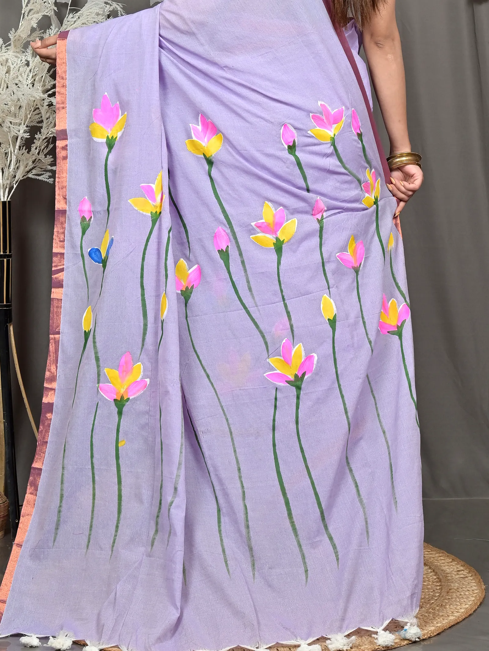 Purpel Pure Cotton Norah Hand Painted Saree (2276)